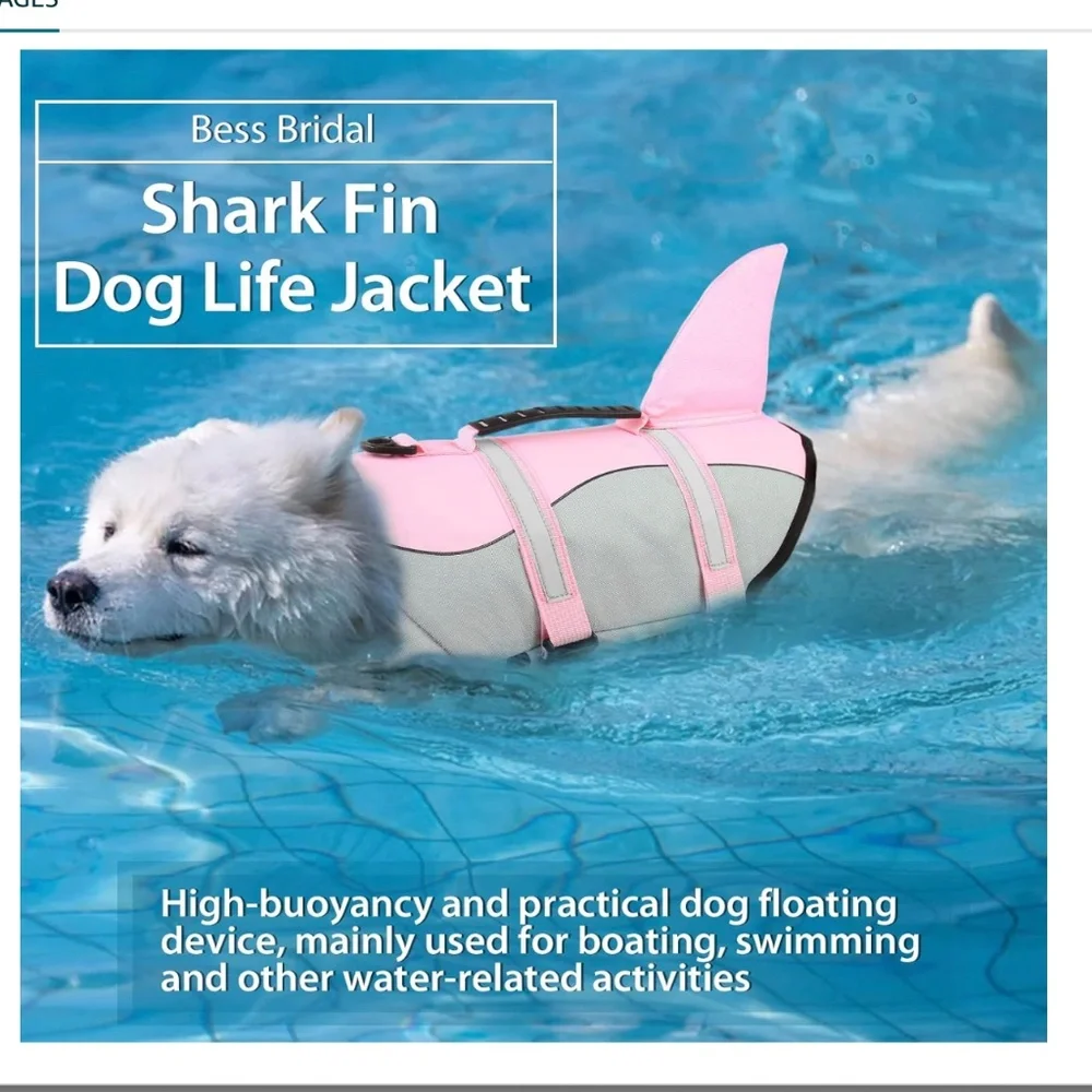 Dog Life Jacket Vest (Pink‎ & Gray Shark Fin) w/Rescue Handle NWOT